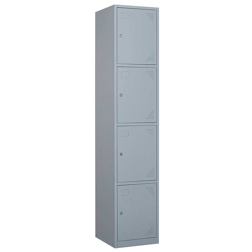 LISSIMO 4-Tier Metal Locker for Gym, School, Office, Metal Storage Locker Cabinets with 4 Doors in Grey for Employees