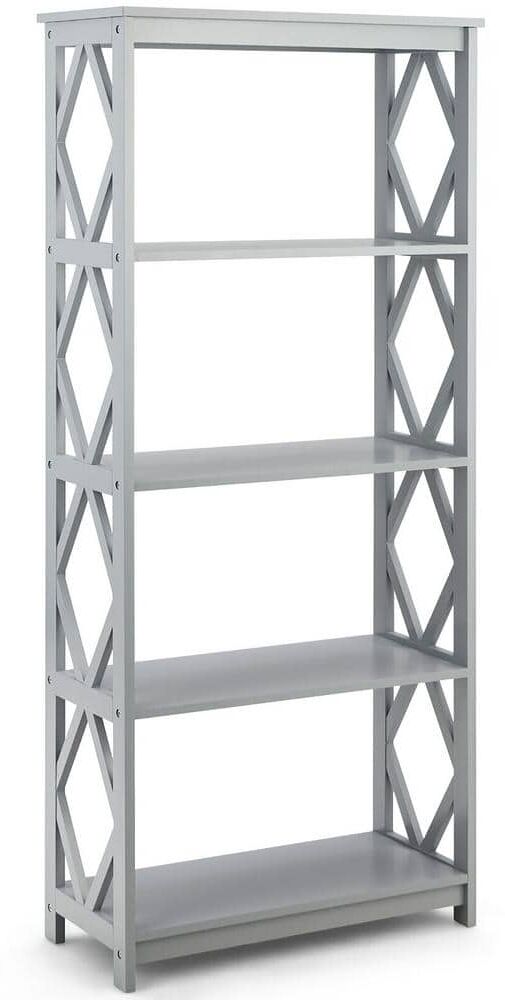 Gymax 5-Tier Open Bookshelf Bookcase Standing Casual Home Storage Display Rack Gray