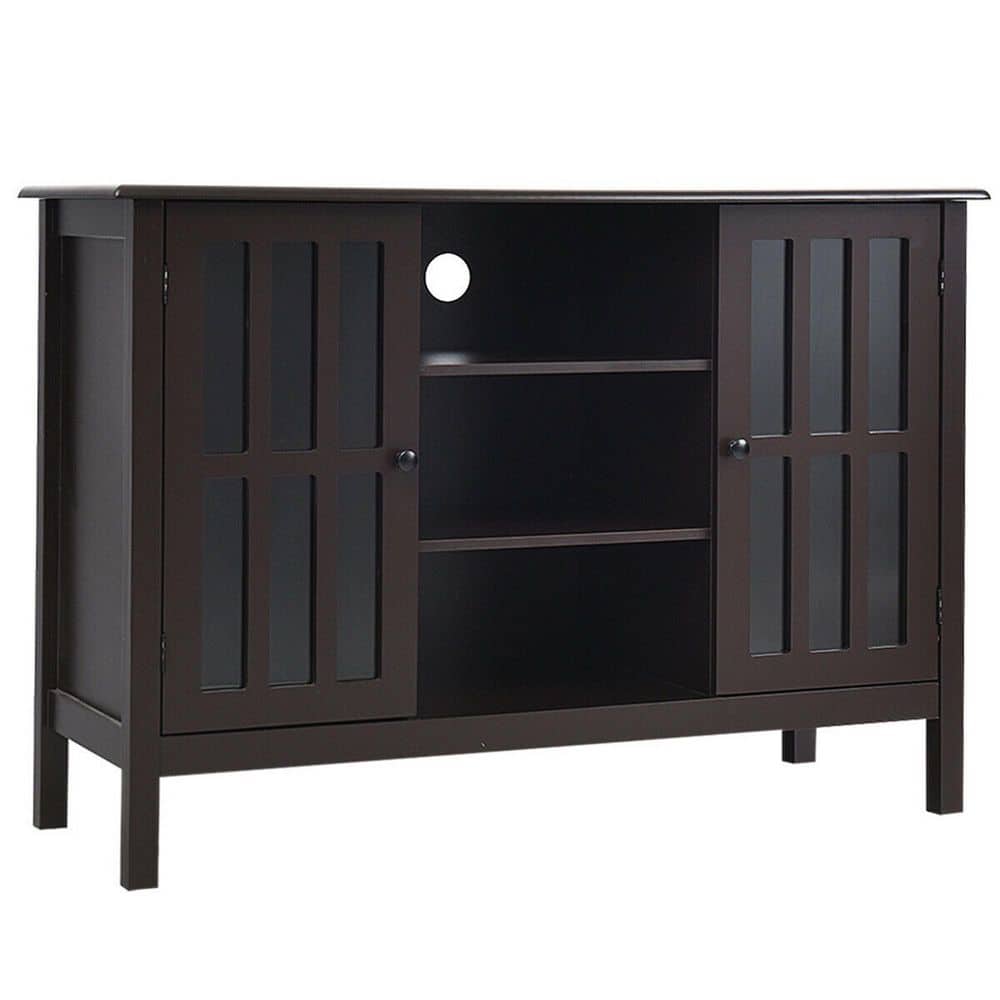 Gymax 43 in. W Brown Wood TV Stand Entertainment Media Center Console for TV up to 50 in.