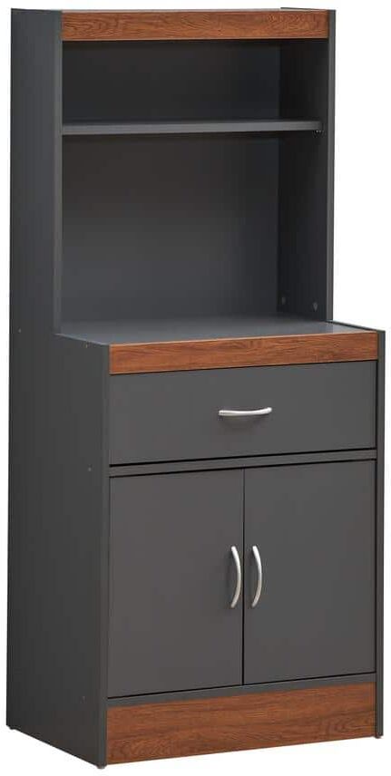 HODEDAH 54 in. Grey-Oak Tall Open Shelves 1-Drawer and Bottom Enclosed Storage Kitchen Cabinet