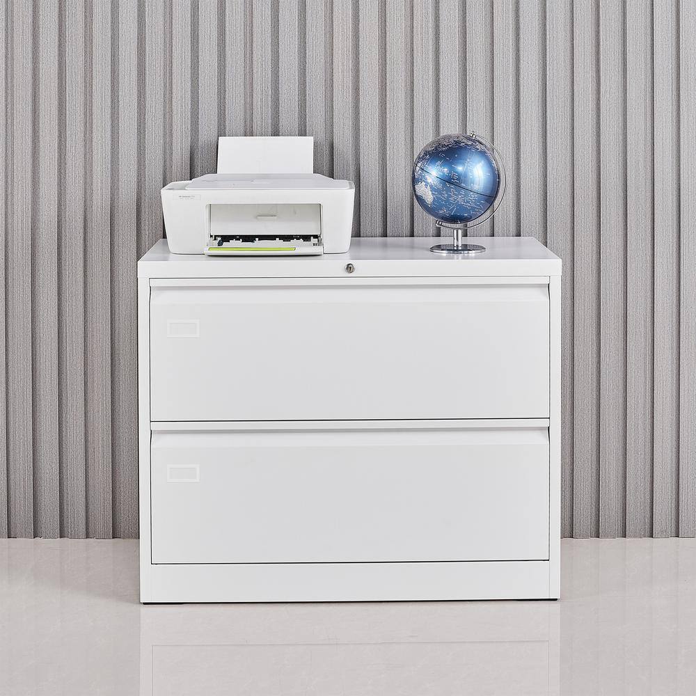 2-Drawer White Metal 35.43 in. W x 28.7 in. H x 17.72 in. D Lateral File Cabinet for Legal/Letter A4 Size