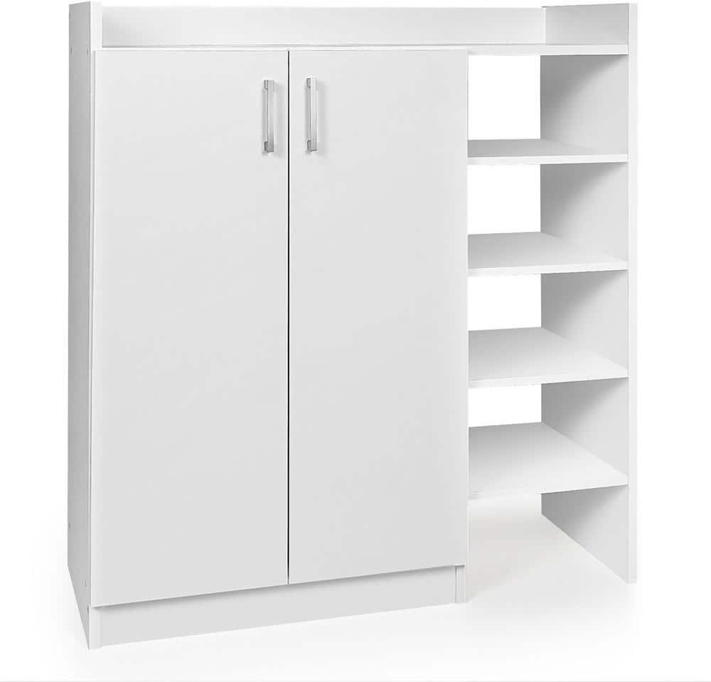 Gymax 35.5 in. H x 12.5 in. W White Wooden 12-Pair Shoe Storage Cabinet 2-Door Storage Entryway Shoes Organizer