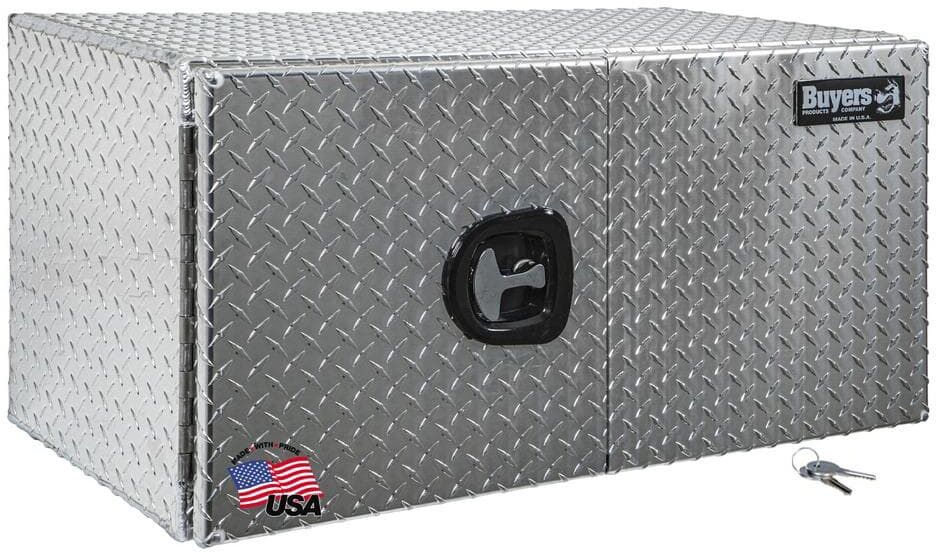 Buyers Products Company 18 in. x 18 in. x 36 in. Diamond Plate Tread Aluminum Underbody Truck Tool Box with Barn Door