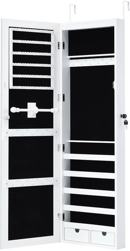 Costway Rectangular White Wood Jewelry Cabinet Organizer