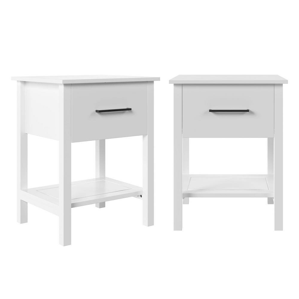 Welwick Designs 1-Drawer White Wood Set of 2-Craftsman Nightstands with Shelf
