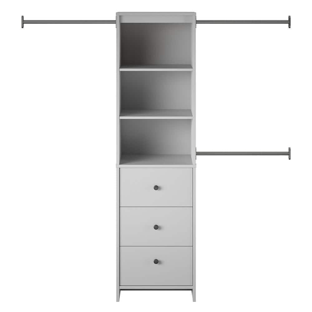SystemBuild Evolution 89.1 in. W x 73.07 in. H Laminate Wood Dove Gray Wall Mount Adjustable Closet System with 3 Clothing Rods