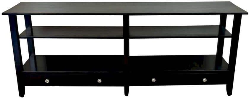 Acacia Wood Black Finish TV Stand Fits up to 75 in. TV with Shelf and Drawers