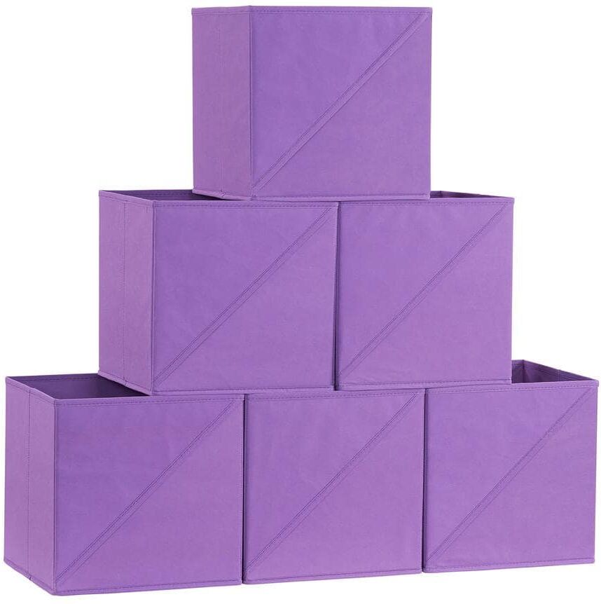 HOUSEHOLD ESSENTIALS 11 in. H x 11 in. W x 11 in. D Purple Fabric Cube Storage Bin 6-Pack