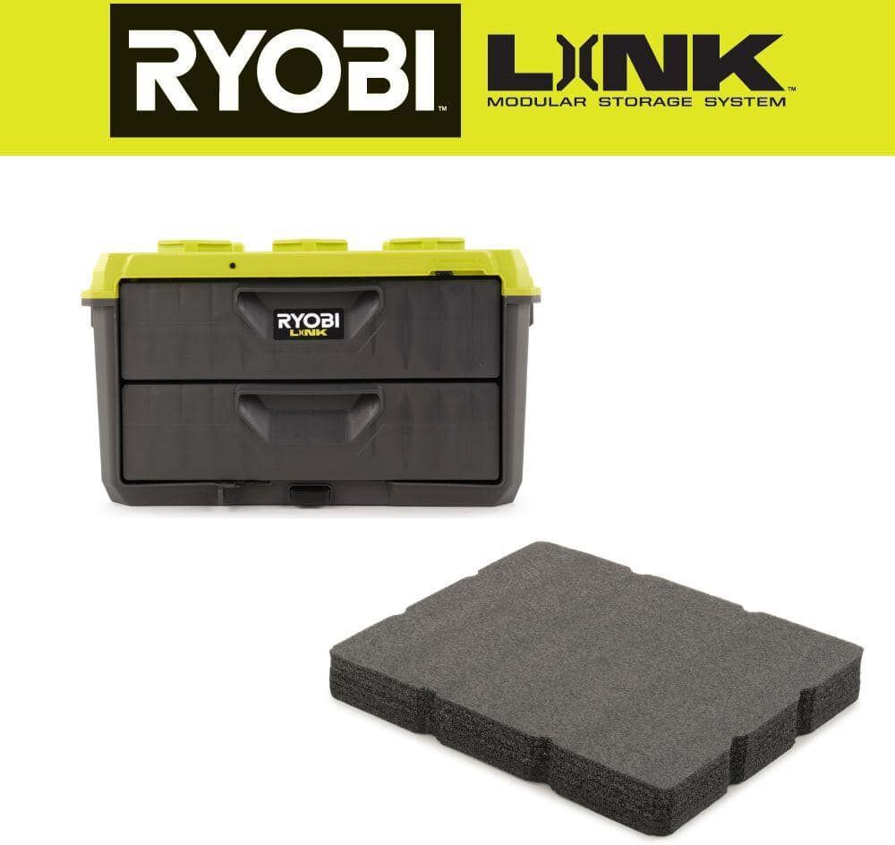 RYOBI LINK 2-Drawer Modular Tool Box with LINK Drawer Tool Box Customizable Foam Insert