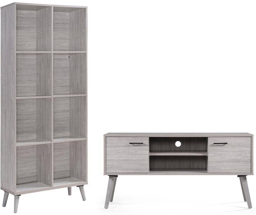 48 in. Grey Oak MDF Entertainment Center Fits TVs Up to 47 in. with Media Cabinet