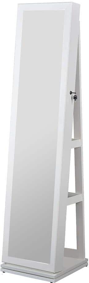 White Jewelry Cabinet Standing, 360° Rotating Jewelry Armoire Organizer with Full Length Mirror