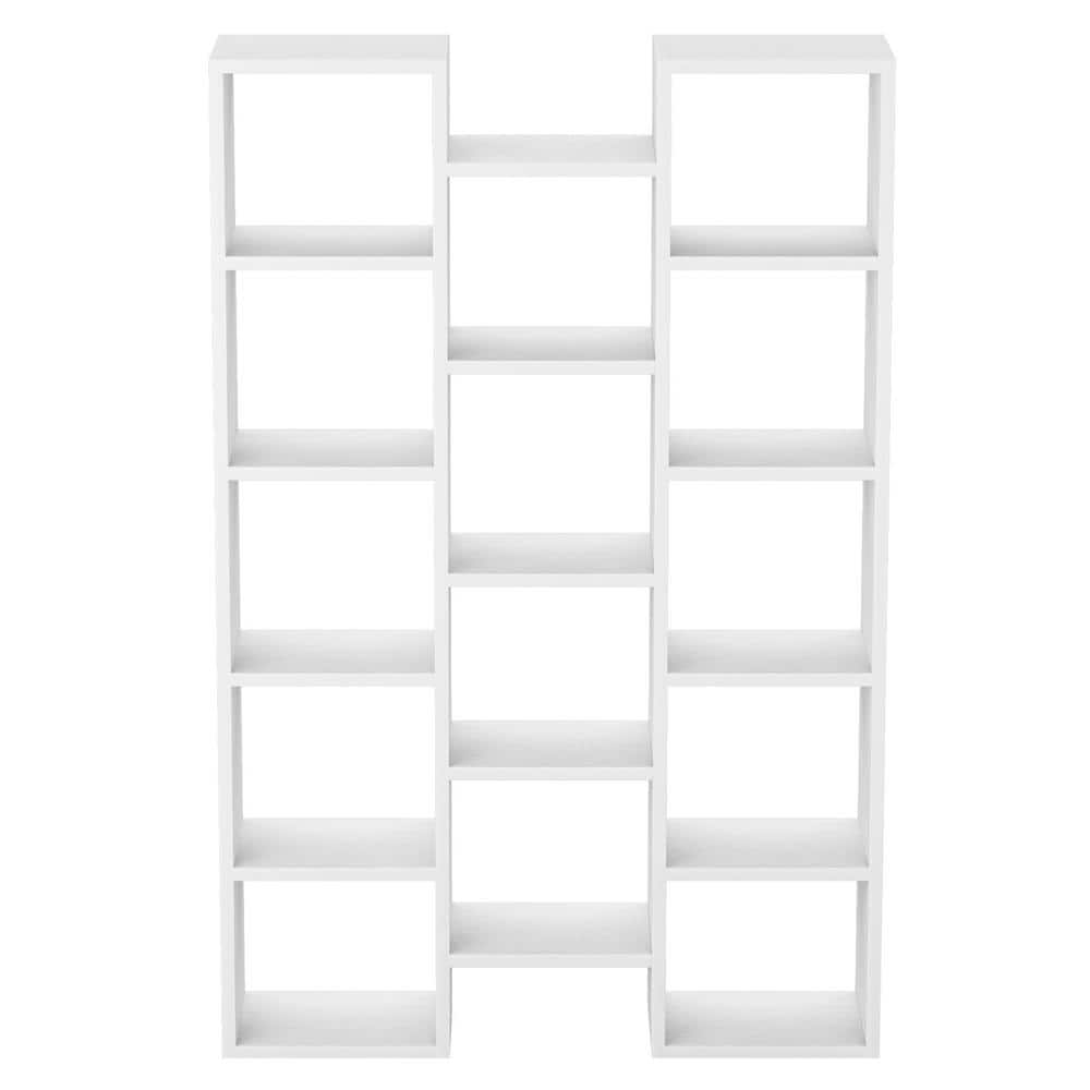Tribesigns Earlimart 59 in. White Engineered Wood and Metal 5-Shelf Etagere Bookcase with 14-Cube Display Book-Shelf
