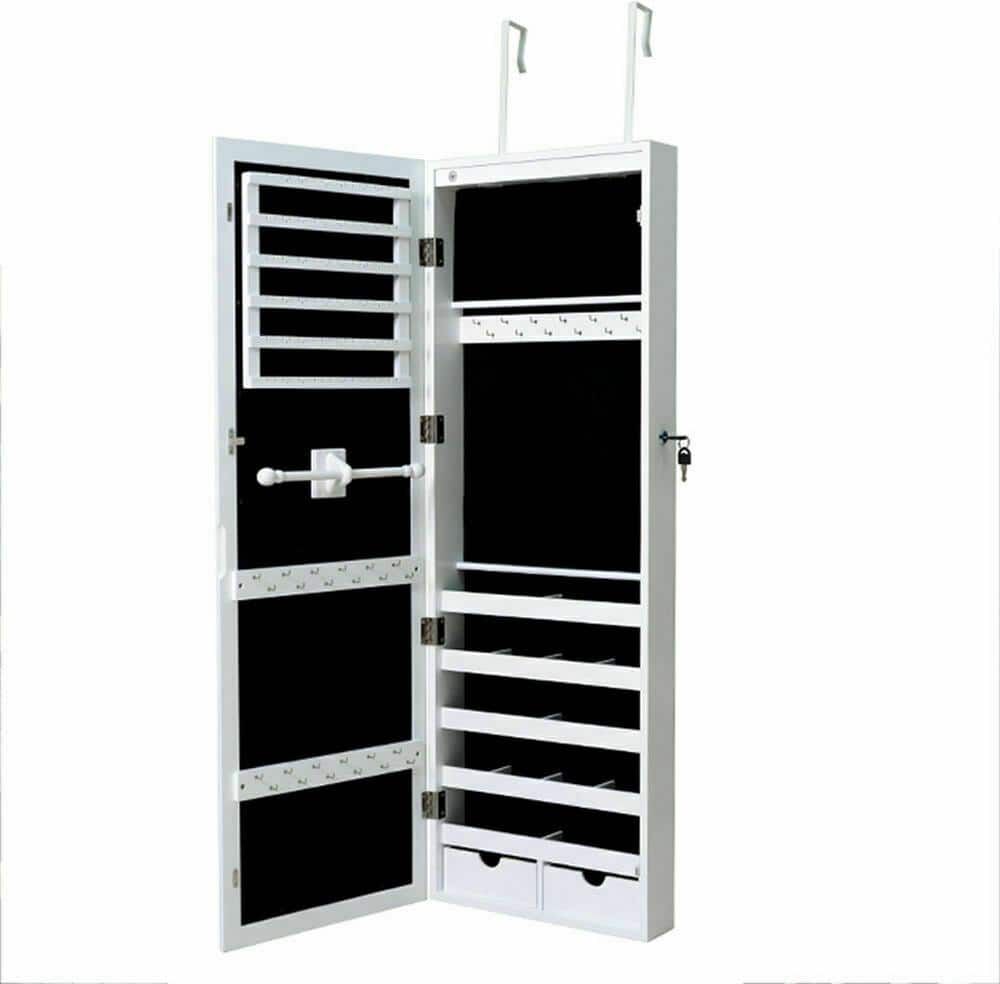 Costway Wall Mount Lockable Mirrored Jewelry Box Cabinet Organizer Armoire