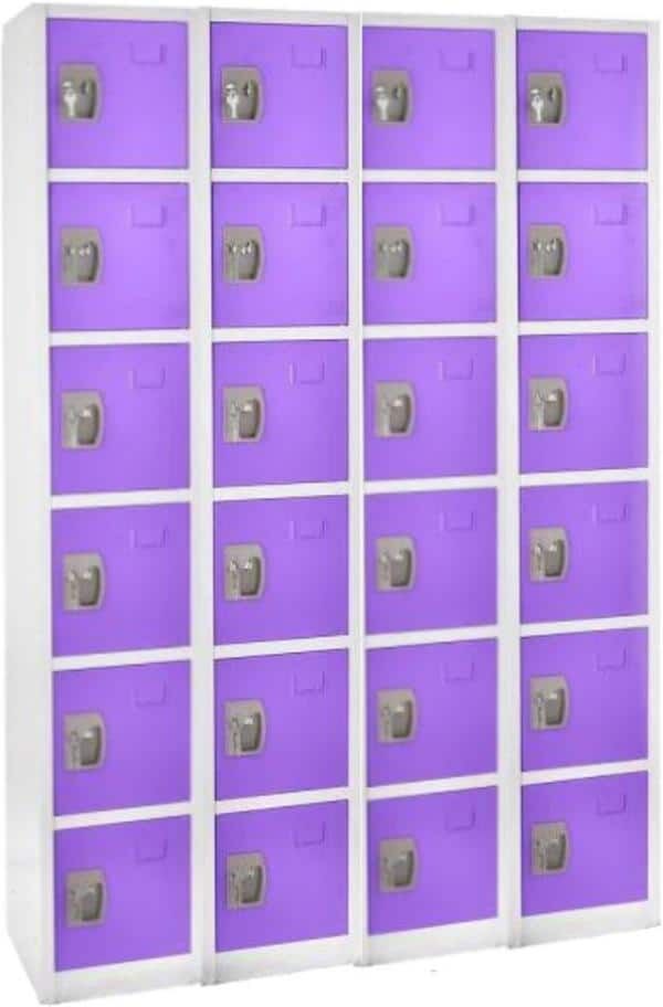 AdirOffice 629-Series 72 in. H 6-Tier Steel Key Lock Storage Locker Free Standing Cabinets for Home, School, Gym, Purple (4-Pack)