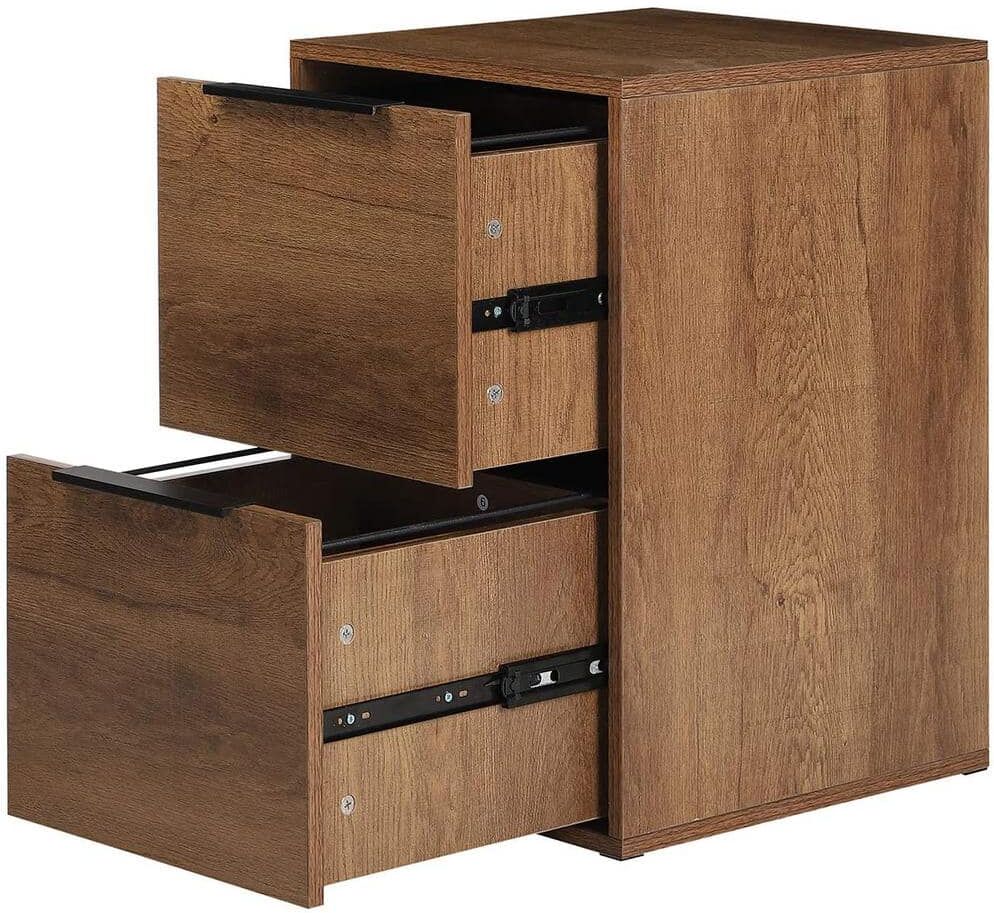 2-Drawer Brown Wooden File Cabinet with Hanging Bars for Home Office Storage Cabinet