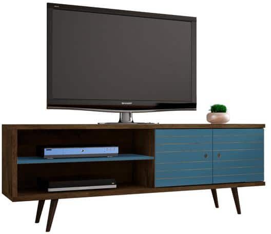 Manhattan Comfort Liberty 63 in. Rustic Brown and Aqua Blue Composite TV Stand Fits TVs Up to 60 in. with Storage Doors