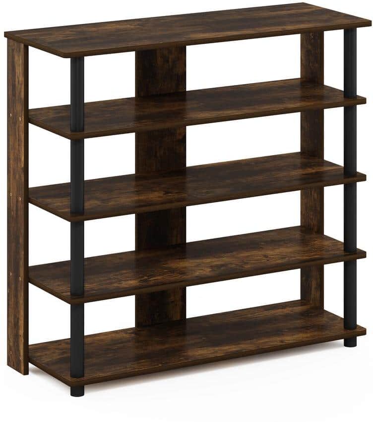 Furinno 29.5 in. H 12-Pair 5-Tier Amber Pine/Black Wood Shoe Rack