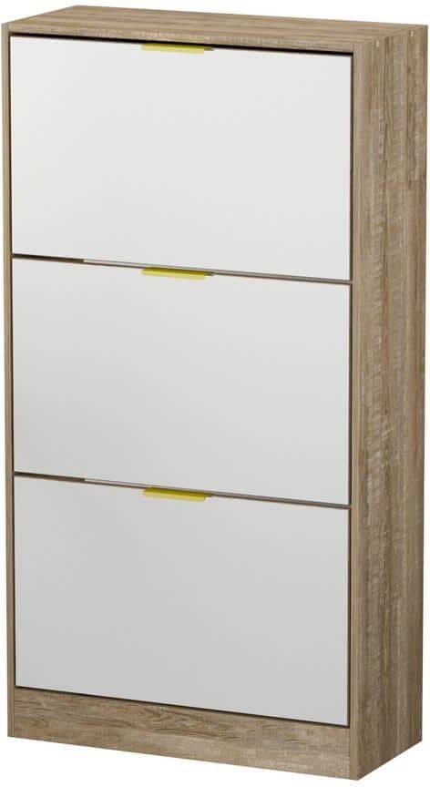 FUFU&GAGA Wood Shoe Storage Cabinet with 3-Mirrored Drawers Shoe Organizer for Entryway Bedroom Hallway