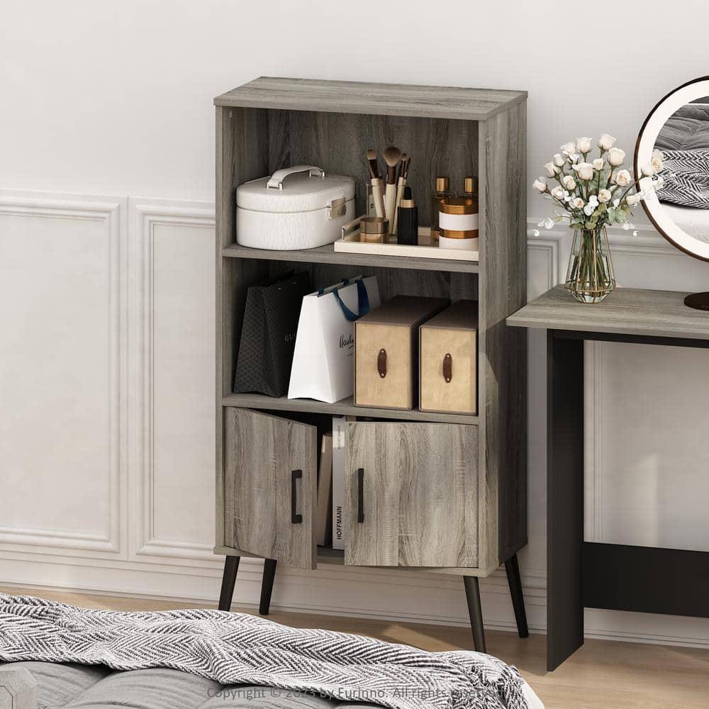 Furinno Mid-Century French Oak Grey 46 in. H Storage Cabinet with Wooden Legs