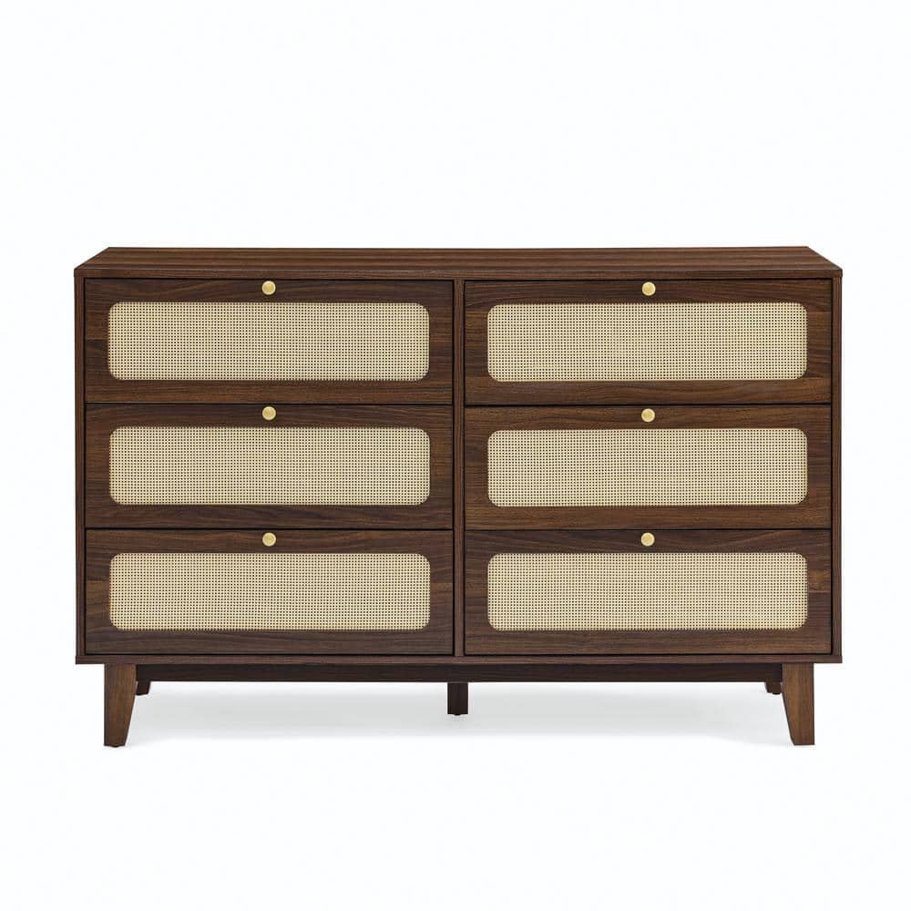 52 in. W x 15.75 in. D x 32.75 in. H Brown Natural Walnut Linen Cabinet with 6-Drawer, wooden antique dresser