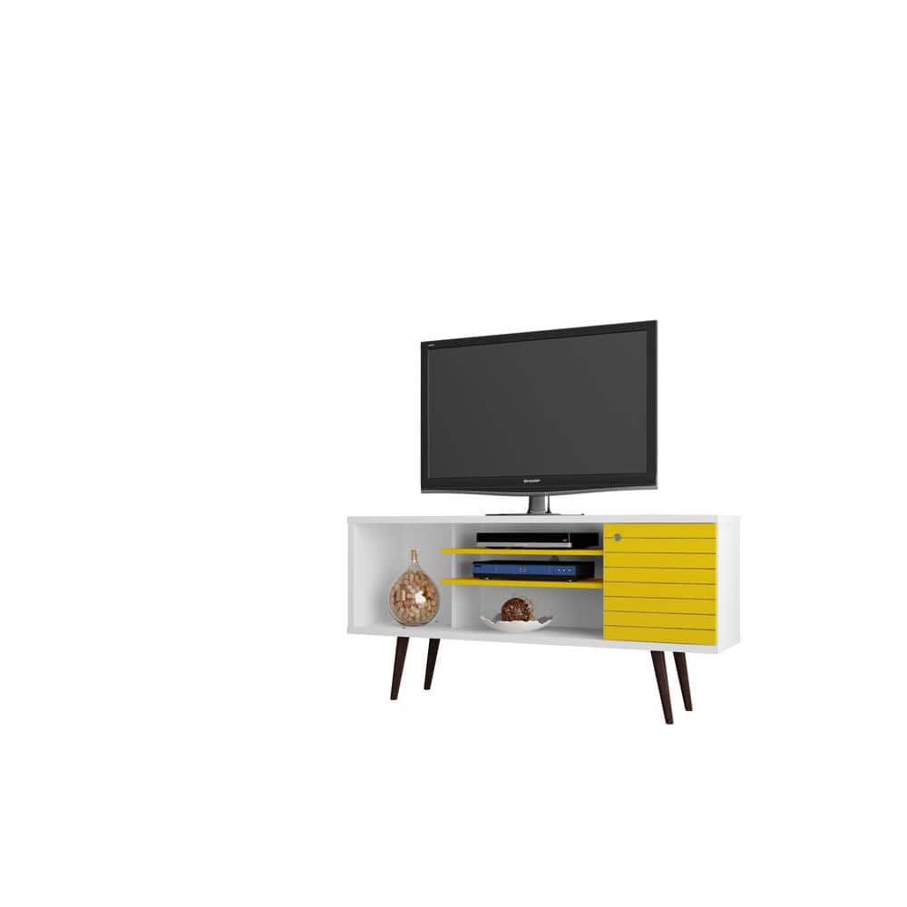 Manhattan Comfort Liberty 53 in. White and Yellow Gloss Composite TV Stand Fits TVs Up to 50 in. with Storage Doors
