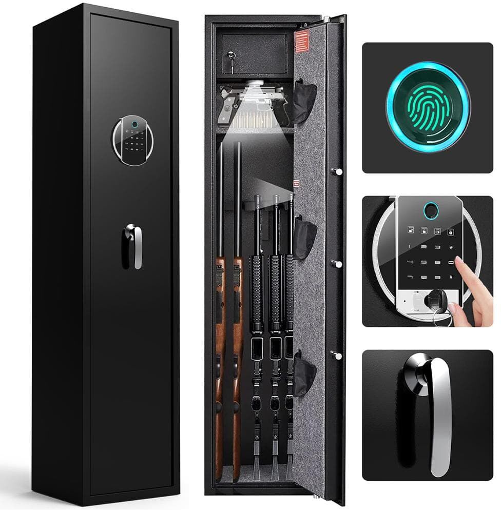 YOFE Black Storage Cabinet Long Gun Safe Large Rifle Safe Quick Access Biometric Fingerprint 5 Gun Cabinet with Silent Mode