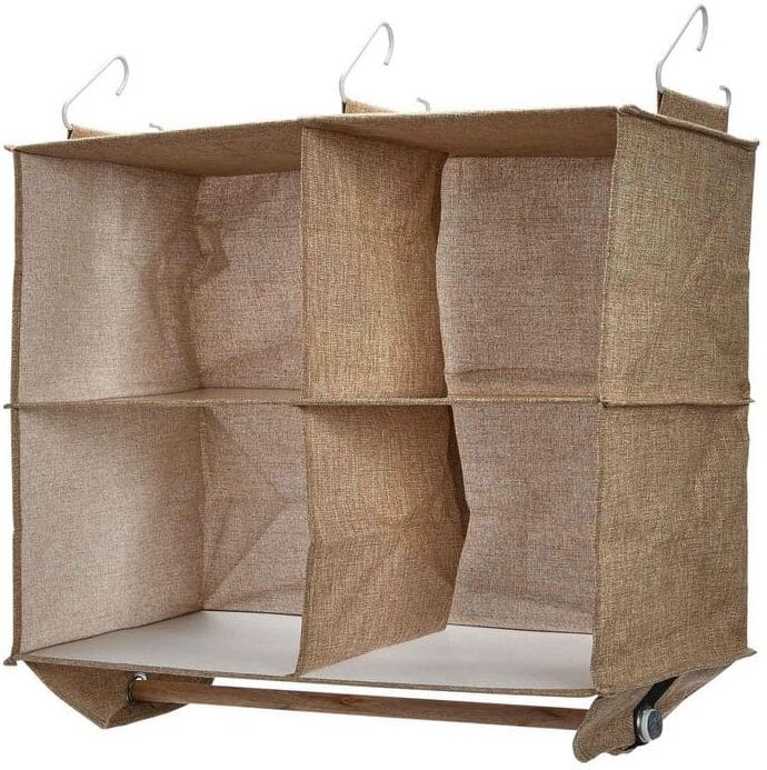 HOUSEHOLD ESSENTIALS Latte 4 Pocket Wide Hanging Closet Organizer with Hangbar