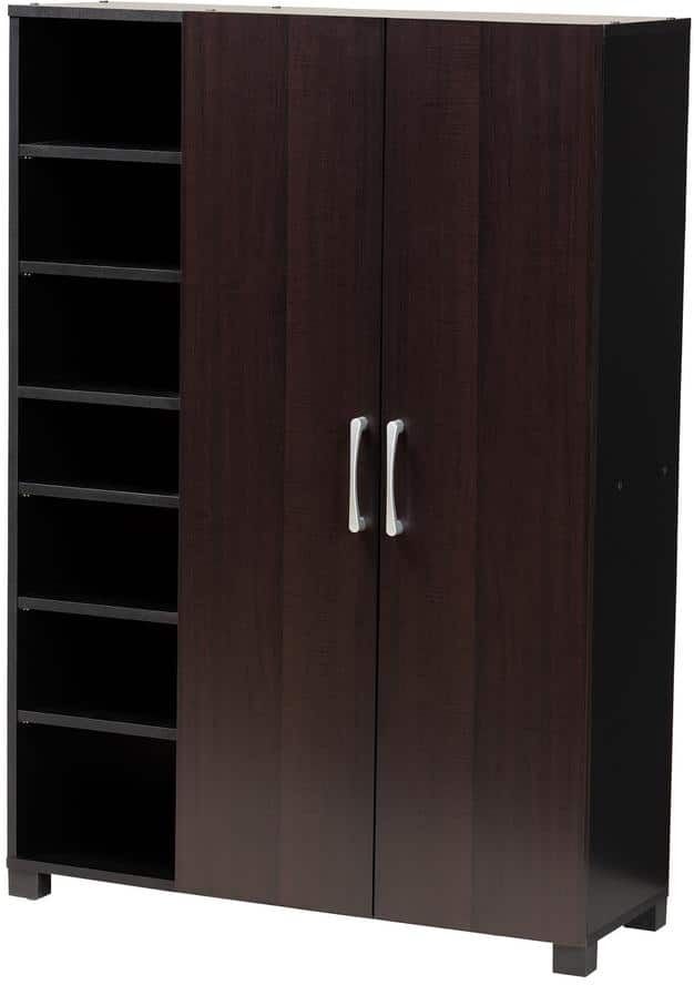 Baxton Studio 49.2 in. H x 34.6 in. W Brown MDF Shoe Storage Cabinet