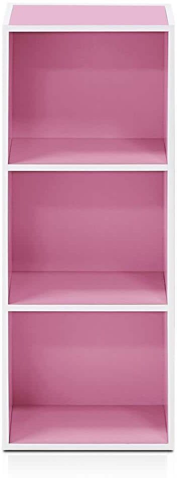 Furinno Tropika 31.49 in. Pink/White Faux Wood 3-shelf Standard Bookcase with Storage