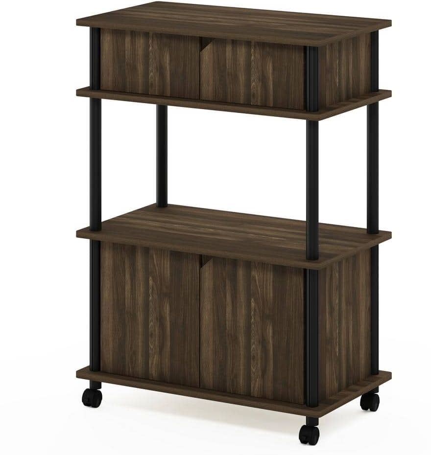 Furinno Turn-N-Tube Columbia Walnut and Black Storage Cart with Cabinet