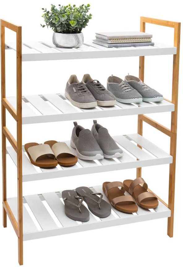 ORGANIZE IT ALL 18.5 H 12-Pair 4-Tier White Bamboo Shoe Rack