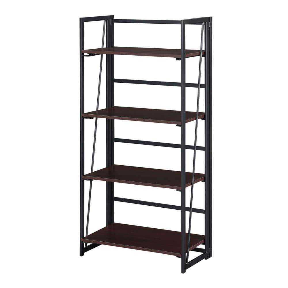 Convenience Concepts Xtra 49.5 in. Espresso/Black Metal 4 -Shelf Standard Bookcase with Folding Sides
