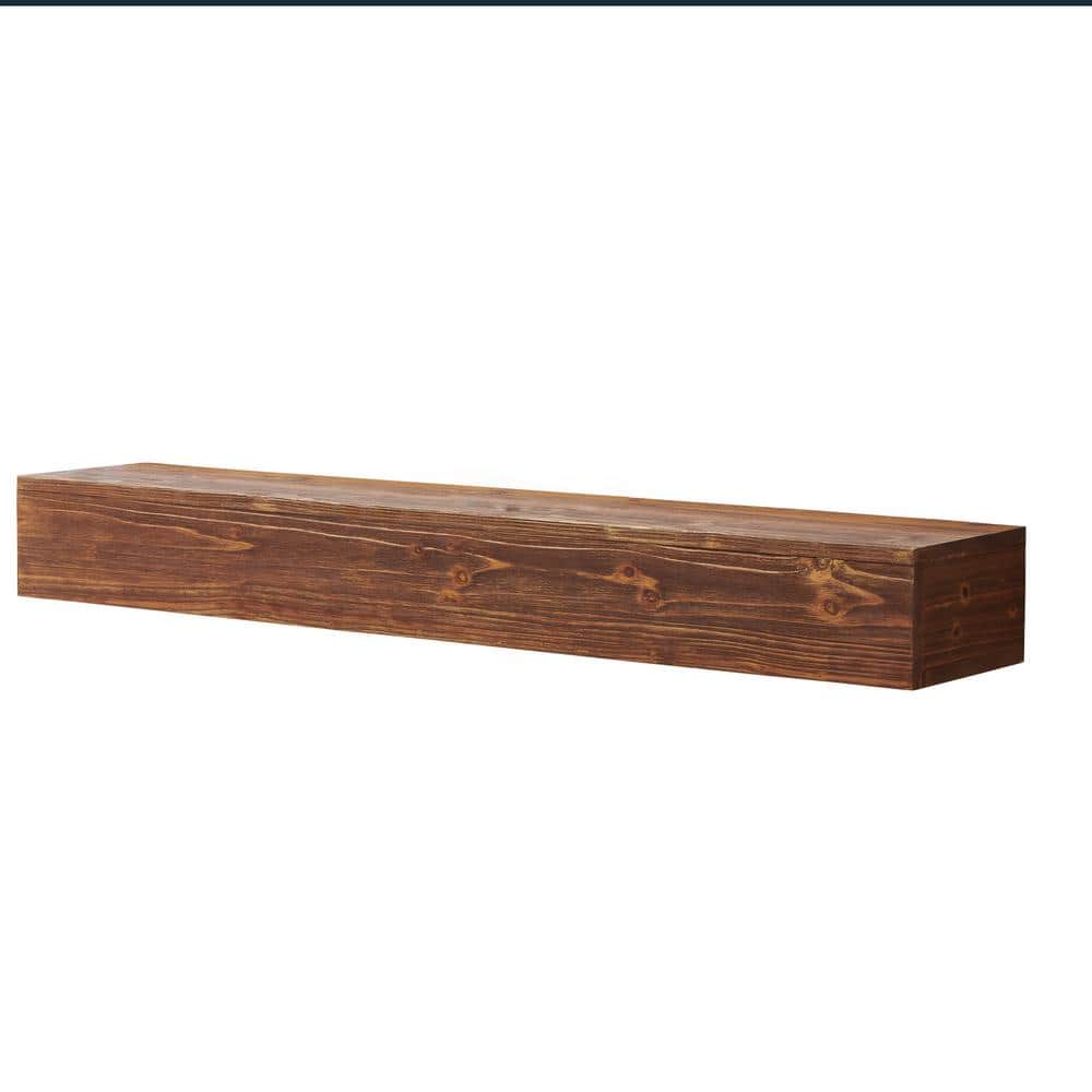 60 in. Vintage Brown Wood Mantel and Floating Shelf, Perfect Fireplace Decoration, Wall Mounted Display for a Charming
