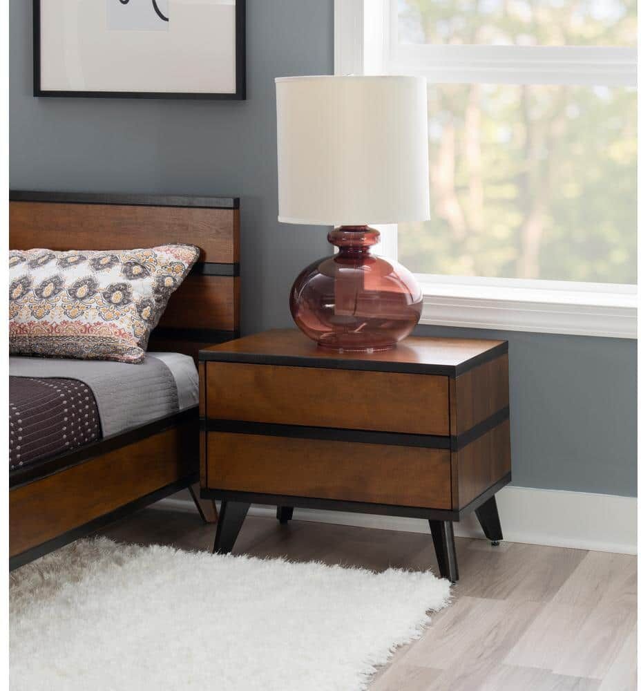 Linon Home Decor Ryan 2-Drawer Walnut Nightstand H 20.5 in. x W 25 in. x D 18 in.