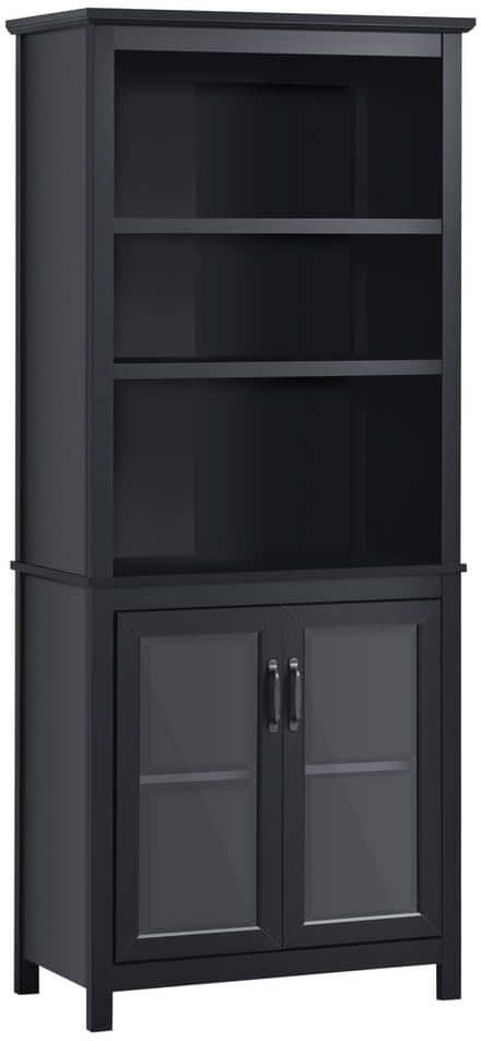 HOMCOM 70.75 in Black MDF 2-Shelf Storage Cabinet Bookcase with Adjustable Shelves Display Rack Multifunctional