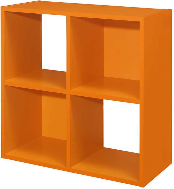 Signature Home SignatureHome Height 24 in. Tall Orange Finish Wood 4-Cube Shelf Standard Bookcase with Back Panel 2 Closed, 2 Open