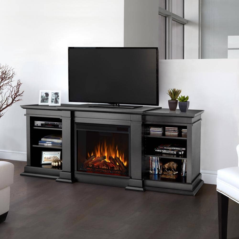 Real Flame Fresno 72 in. Media Console Electric Fireplace TV Stand in Black