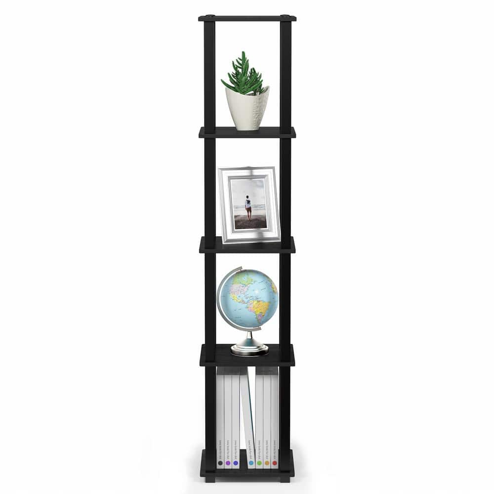 Furinno 57.7 in. Americano/Black Plastic 5-shelf Corner Etagere Bookcase with Open Storage