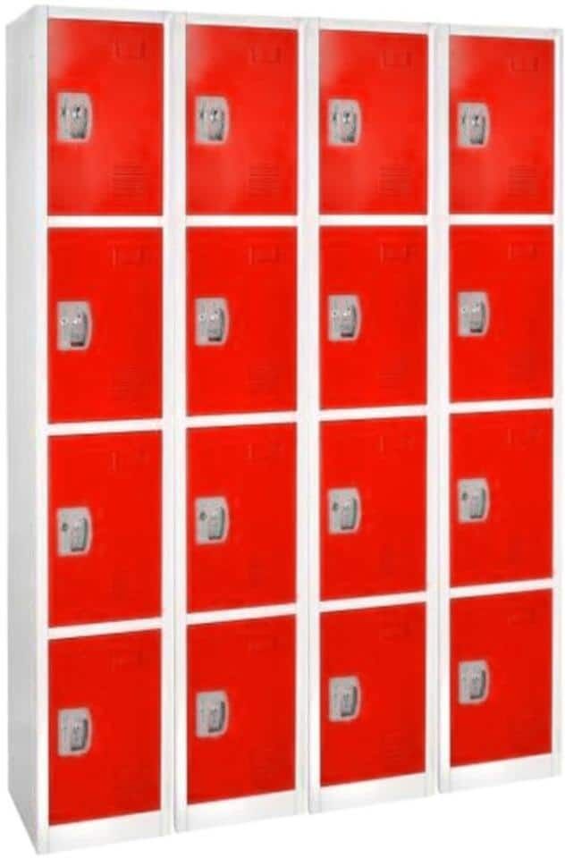 AdirOffice 629-Series 72 in. H 4-Tier Steel Key Lock Storage Locker Free Standing Cabinets for Home, School, Gym in Red (4-Pack)