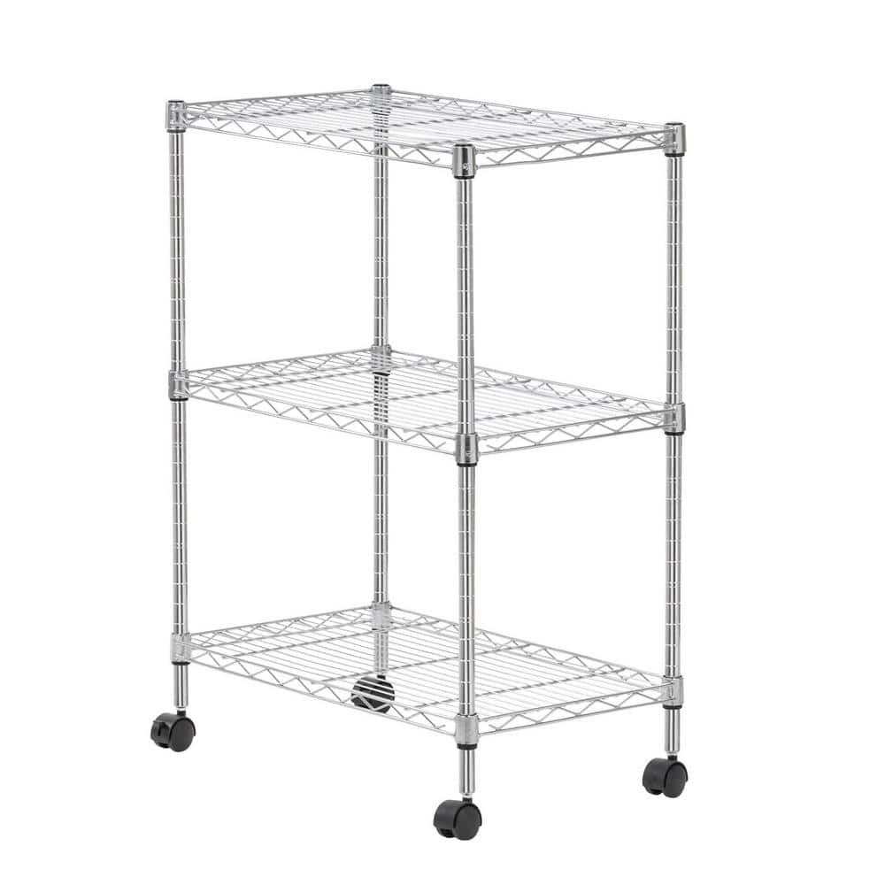 IRIS USA 3-Shelf Adjustable Metal Wire Storage Unit with Optional Wheel Casters, Chrome (23.5 in W x 32 in H x 14 in D)