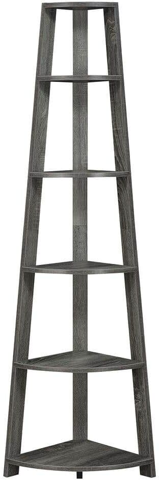 Convenience Concepts Newport 71 in. Weathered Gray MDF  6 Tier Corner Accent Bookcase