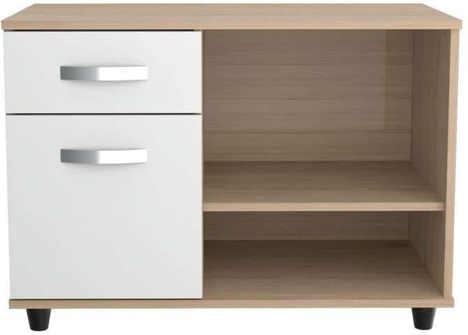 Inval Sand Oak and White 20.47 in. H Storage Cabinet with 2 Open Shelves