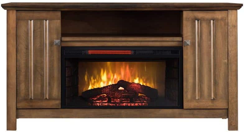 OS Home and Office Furniture Cozy 55 in Driftwood TV Console with Infrared Electric Fireplace Insert with Doors fits TV's Up to 55 in Remote Control