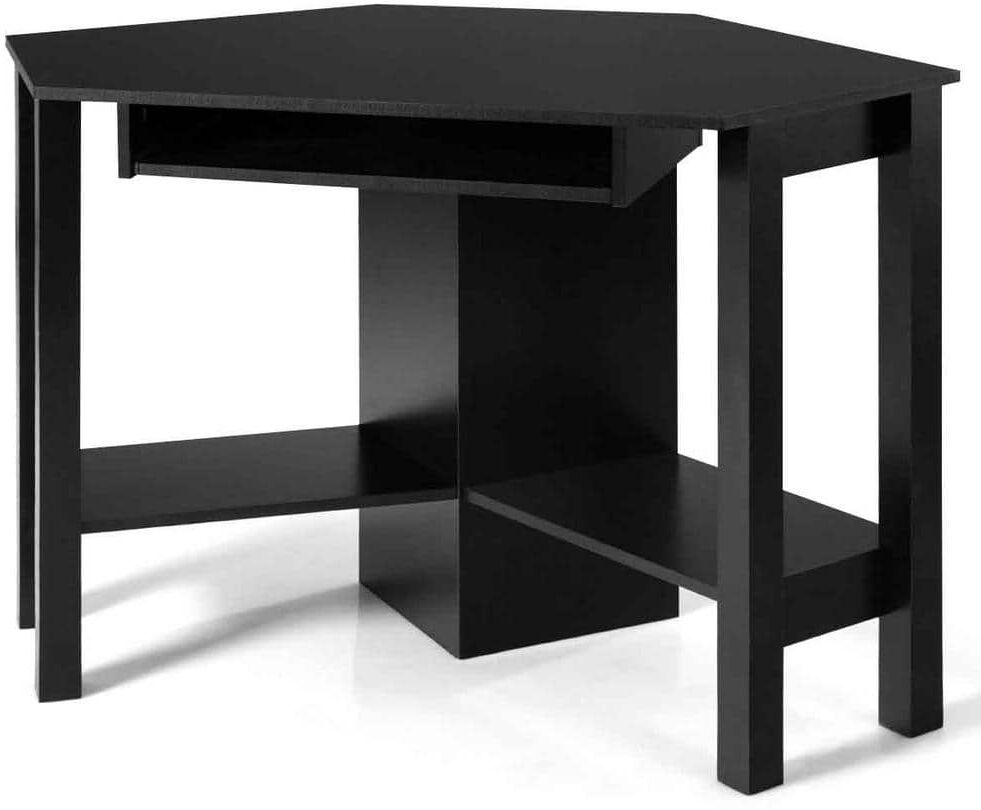 Costway MDF 24 in. Corner Black P2 Grade Particle Board 1-Drawer Computer Desk with Shelf