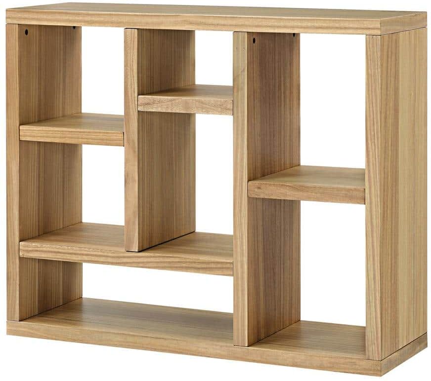 35.75 in. Tall Natural Wood Open Shelf Bookcase Freestanding Display Bookshelf with 7 Cube Storage Spaces