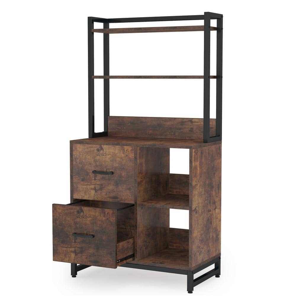 Tribesigns Frances 2-Drawer Brown Rustic File Cabinet for Letter Size, Vertical Filling with Bookshelf with Open Storage Shelves