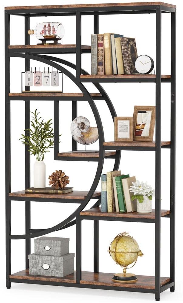 Tribesigns Earlimart 68.89 in. Rustic Brown Engineered Wood 8-Shelf Etagere Bookcase Bookshelf with Open Storage Shelves