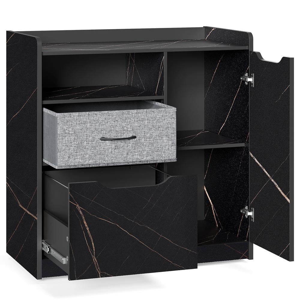 HOMOOI Stone Black Lateral File Cabinet with Door, Mobile Filing Cabinets with 2-Drawers for A4/Letter or Legal File Folders