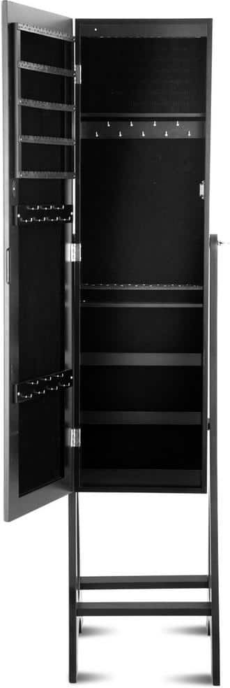 HONEY JOY Black LED Lighting Mirrored Jewelry Cabinet Armoire Free Standing Dressing Organizer