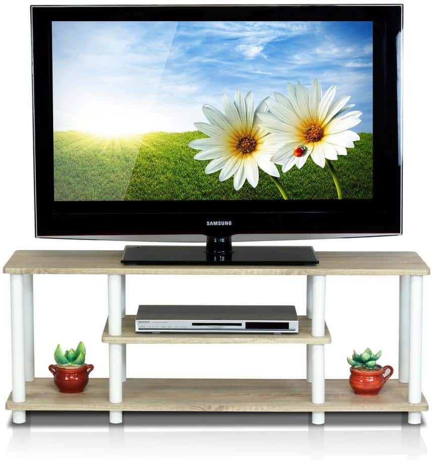 Furinno Turn-N-Tube 44 in. Oak and White Particle Board TV Stand Fits TVs Up to 55 in. with Cable Management